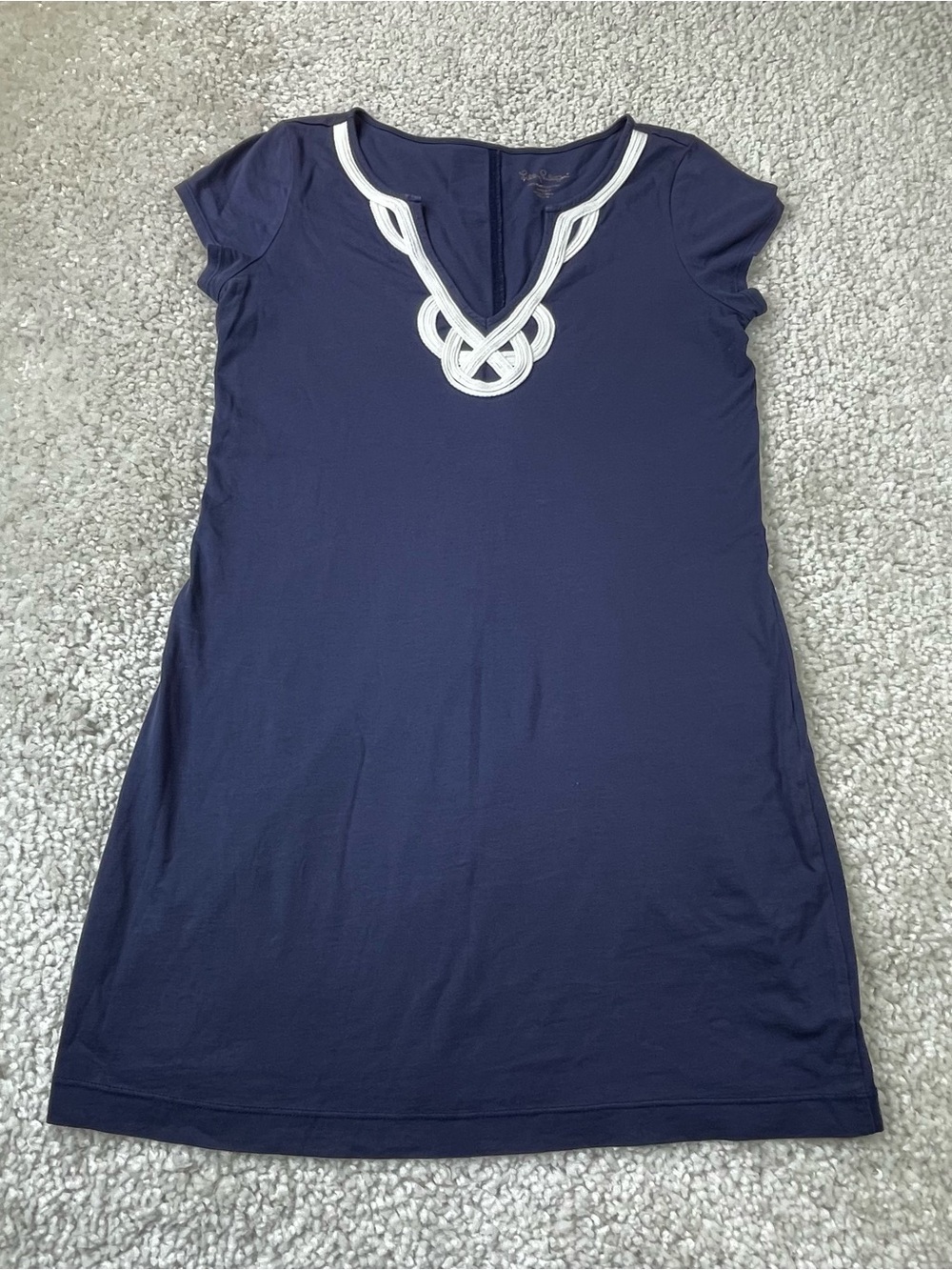 Lilly Pulitzer Brewster T-Shirt Dress Navy White Applique Preppy Coastal Med 105